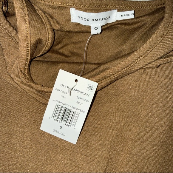 NWT Good American Mocha Scoop Neck Midi Bodycon Tank Dress 0 - Picture 5 of 7